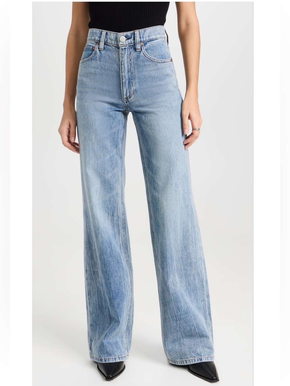 Alice + Olivia Weezy Full Length Jeans Wide Leg In Sadie Vintage Blue Size 28